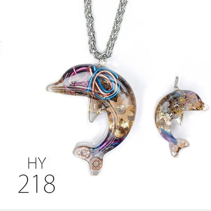 Dolphin Steampunk Electronic Pendant Necklace with intricate gears and mesmerizing lights