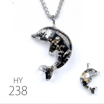 Dolphin Steampunk Electronic Pendant Necklace with intricate gears and mesmerizing lights