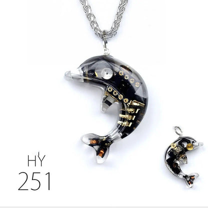 Dolphin Steampunk Electronic Pendant Necklace with intricate gears and mesmerizing lights