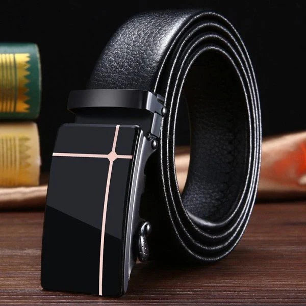 Business Automatic Buckle Belt with premium leather and metal buckle for easy one-handed fastening and elevated style