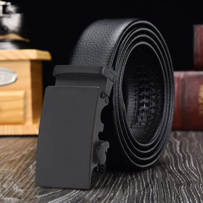 Business Automatic Buckle Belt with premium leather and metal buckle for easy one-handed fastening and elevated style