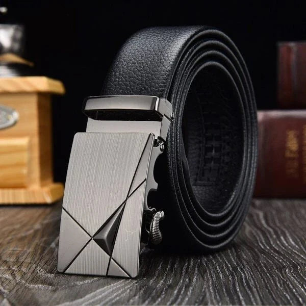 Business Automatic Buckle Belt with premium leather and metal buckle for easy one-handed fastening and elevated style
