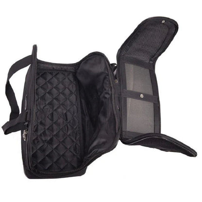 Fashionable waterproof nylon pet carrier with sturdy construction and breathable mesh panels for comfortable travel