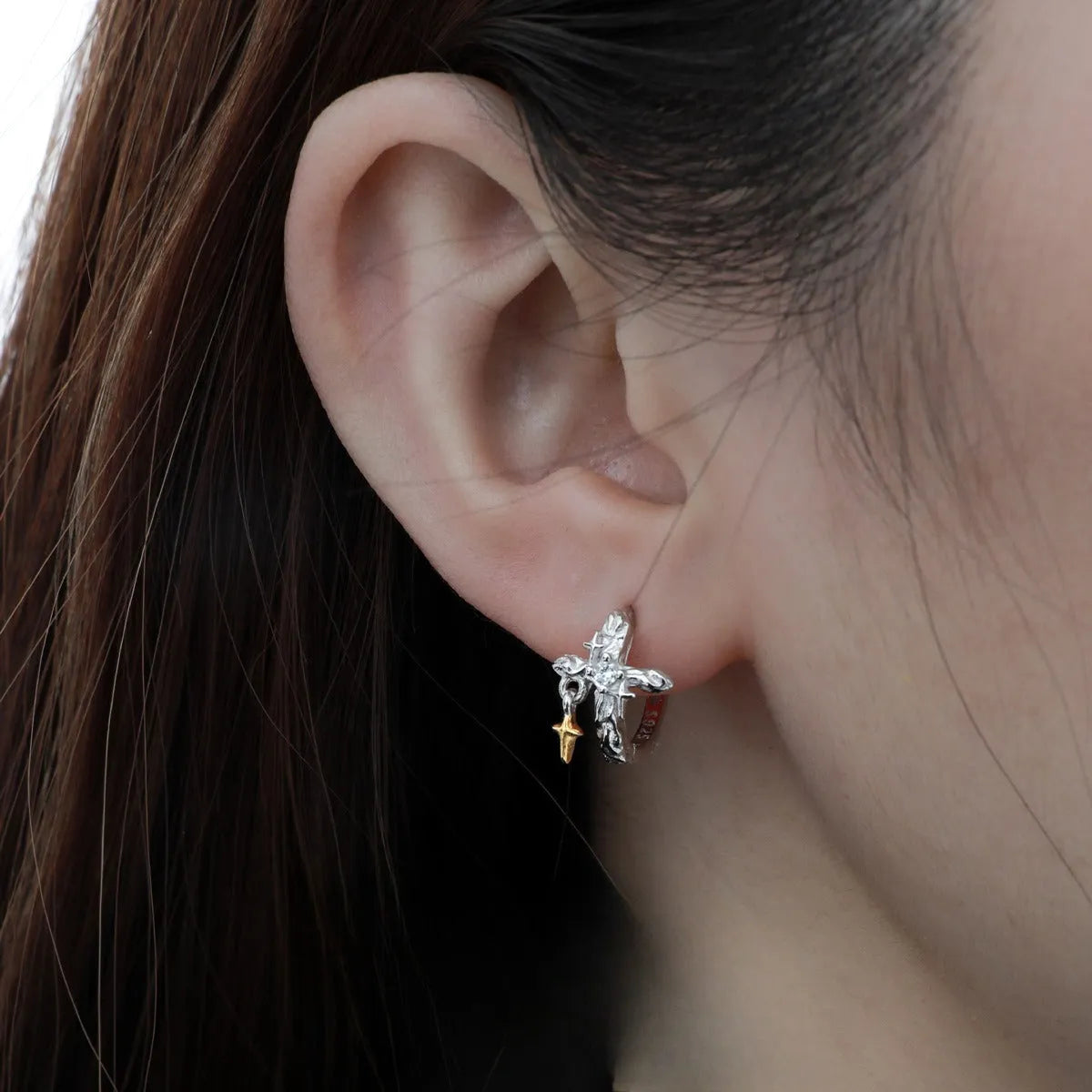 925 sterling silver geometric cross earrings with white gold colour electroplating