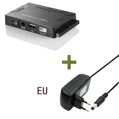 USB to IDE and SATA hard disk adapter with power supply and cables for desktop drive connectivity
