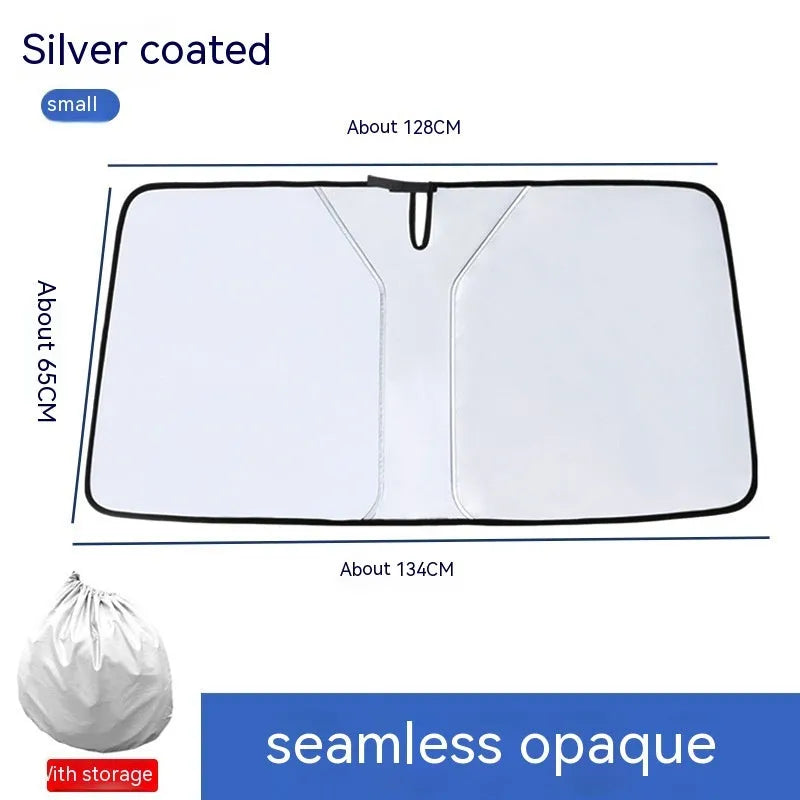 Car double ring front shield sun visor for windscreen sun protection and heat insulation in summer, made from NC fabric with titanium silver coating, available in two sizes - large and small - with simple style design.