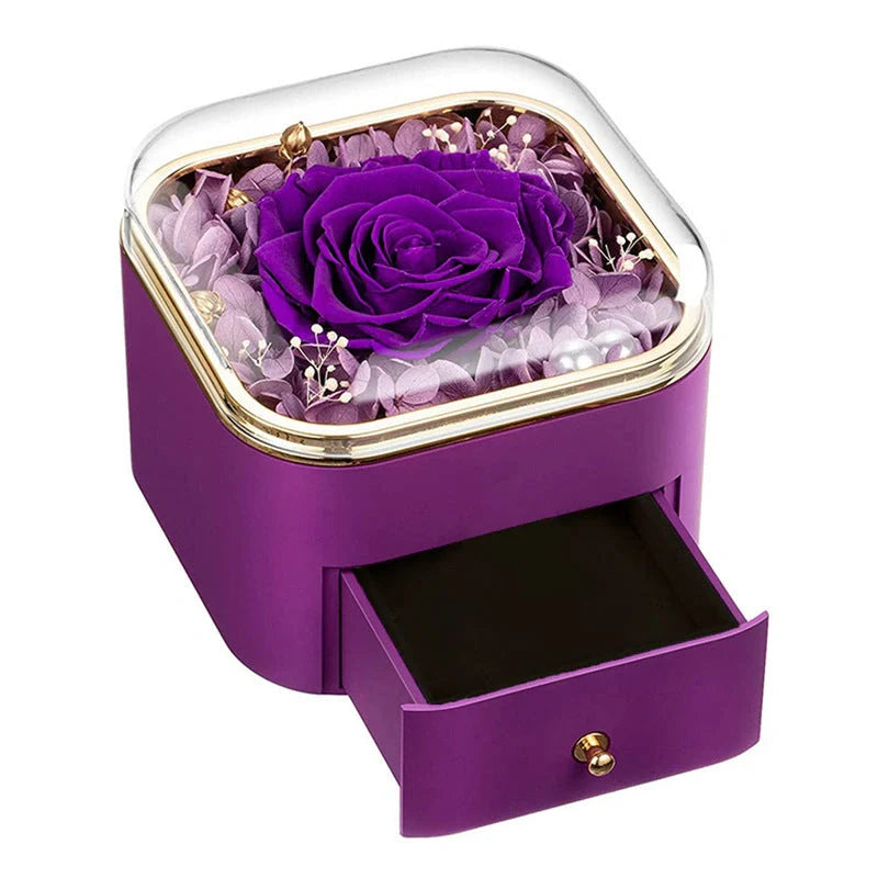 Valentine's Day Rose Flower Drawer Jewelry Box in various colors