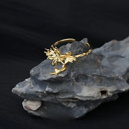 Original design wild butterfly silver ring with adjustable opening, shown in white gold and 18K gold colour options.
