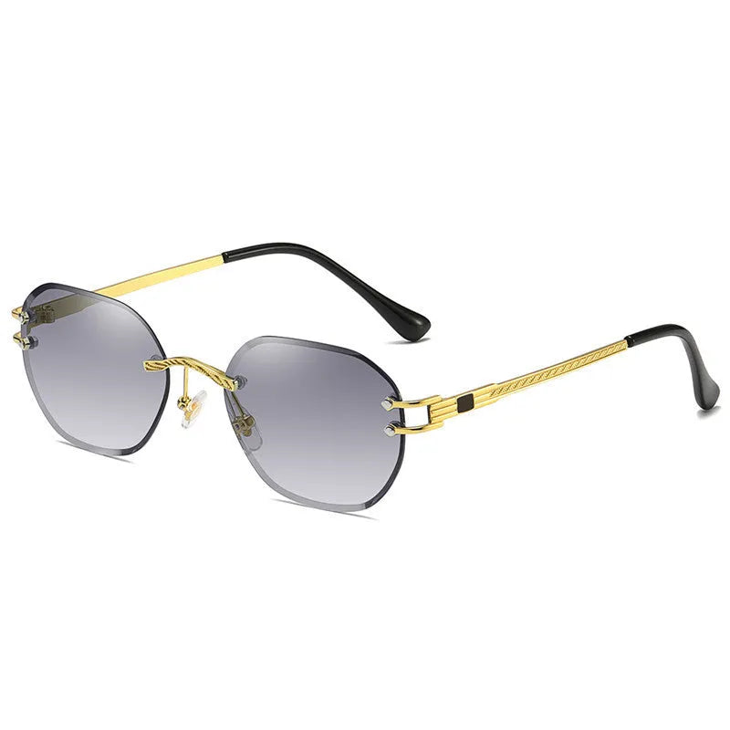 Gold frame trimming sunglasses with gradient blue ocean lens in box-style design