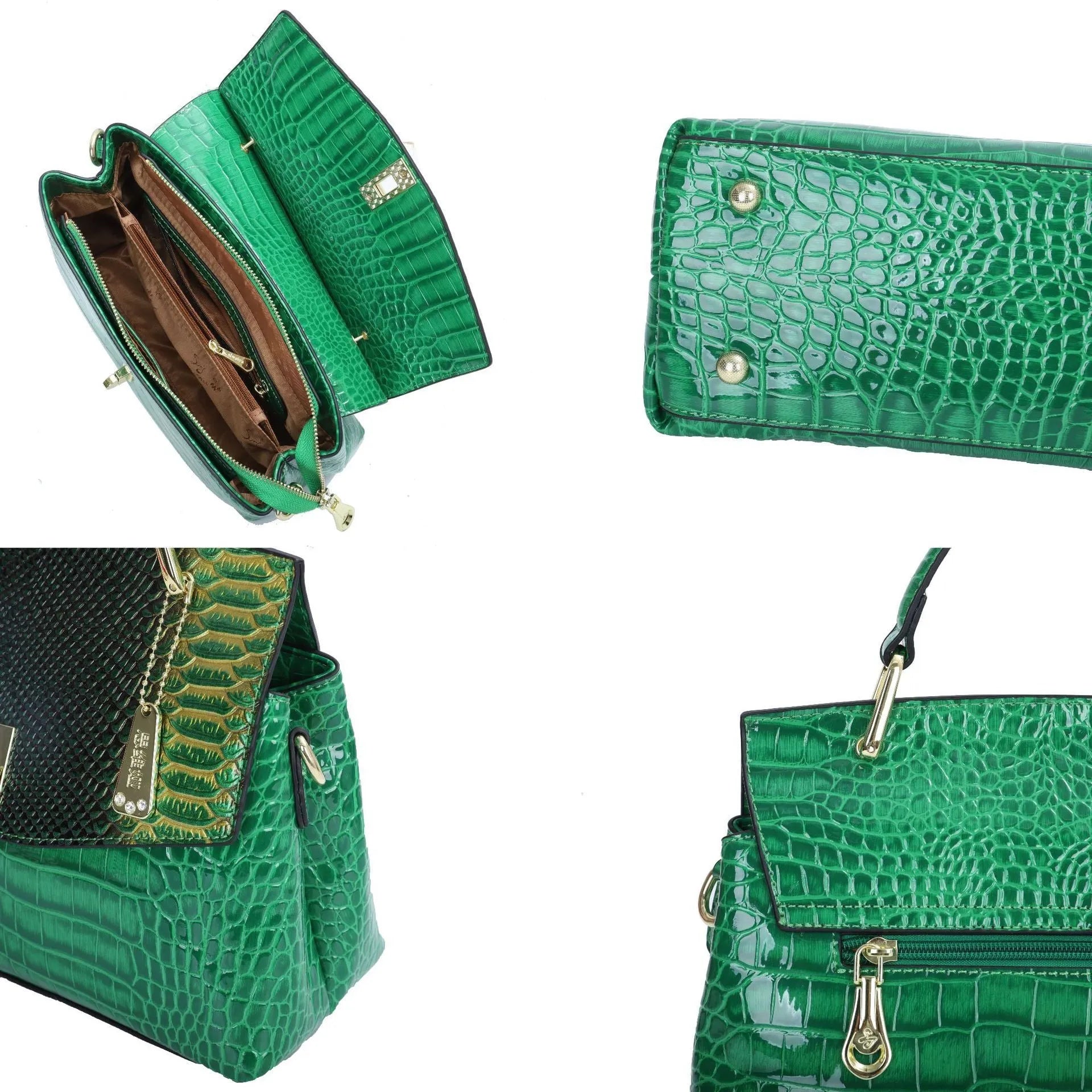 Women's colourful crocodile pattern crossbody handbag with snake print in horizontal square shape