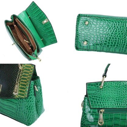 Women's colourful crocodile pattern crossbody handbag with snake print in horizontal square shape