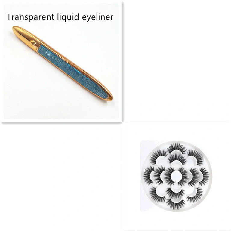 Multifunctional Self-Adhesive Eyeliner & Lashes Set with Black, Coffee, and Transparent Eyeliner Options and Full Diamond, Pearl, and Silver Lash Finishes