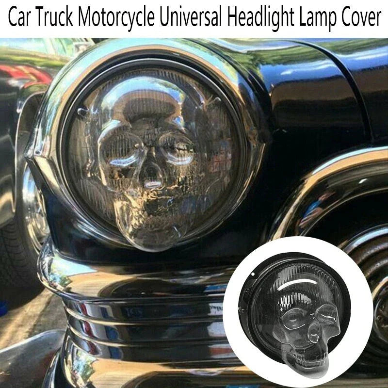 Skull-themed headlight covers made of durable polycarbonate plastic for cars, trucks, and motorcycles