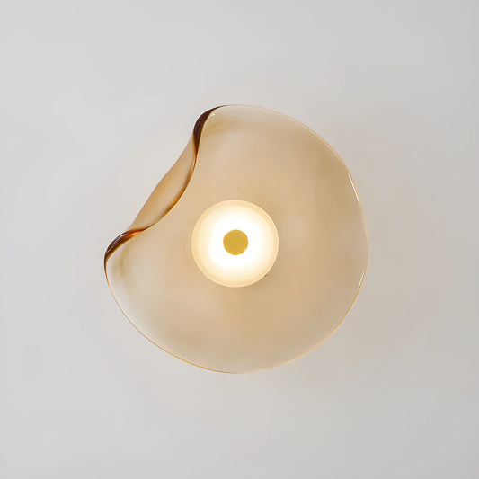 Round decorative wall lamp with glass shade in cognac, light purple or smoky grey colour