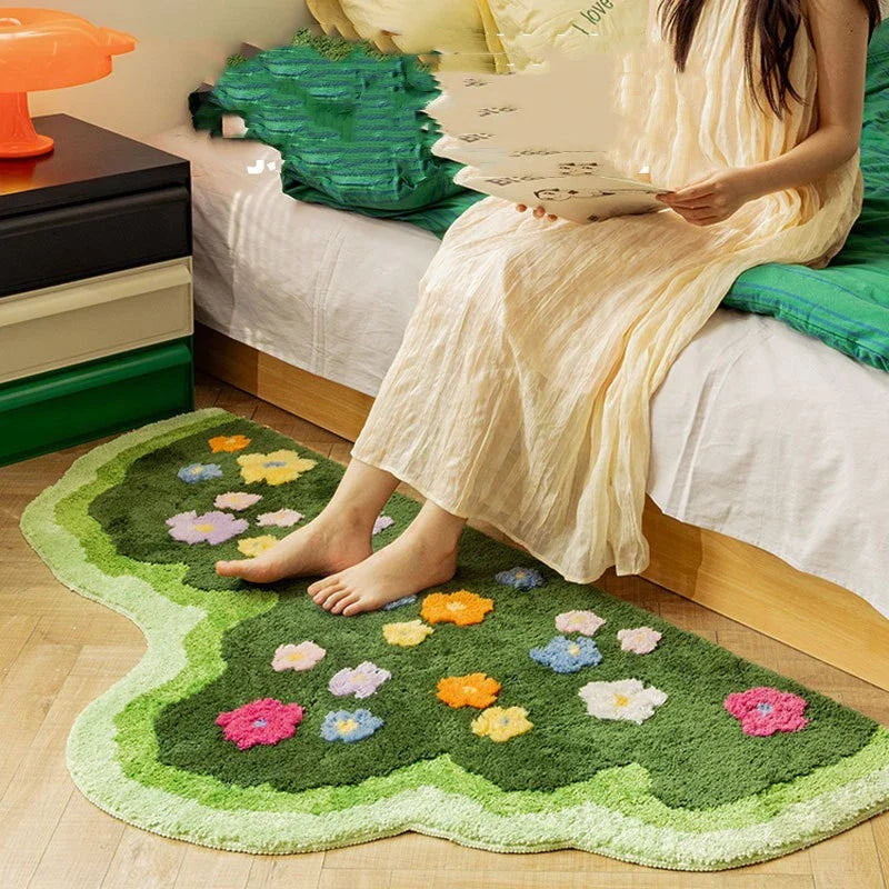 Stylish plush area rug with floral pattern, available in two sizes for living room, bedroom, or entryway