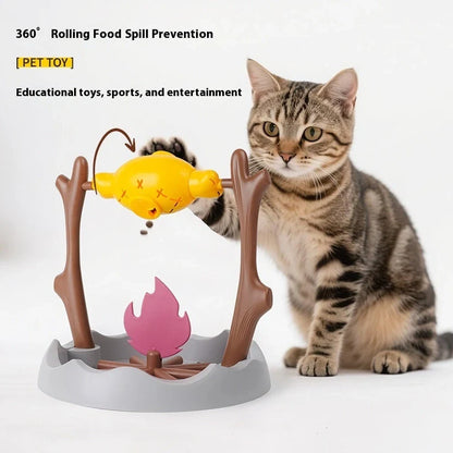30x30x29cm cat toy with barbecue tumbling design and leakage food feeder mechanism made from ABS, PP and TPR materials