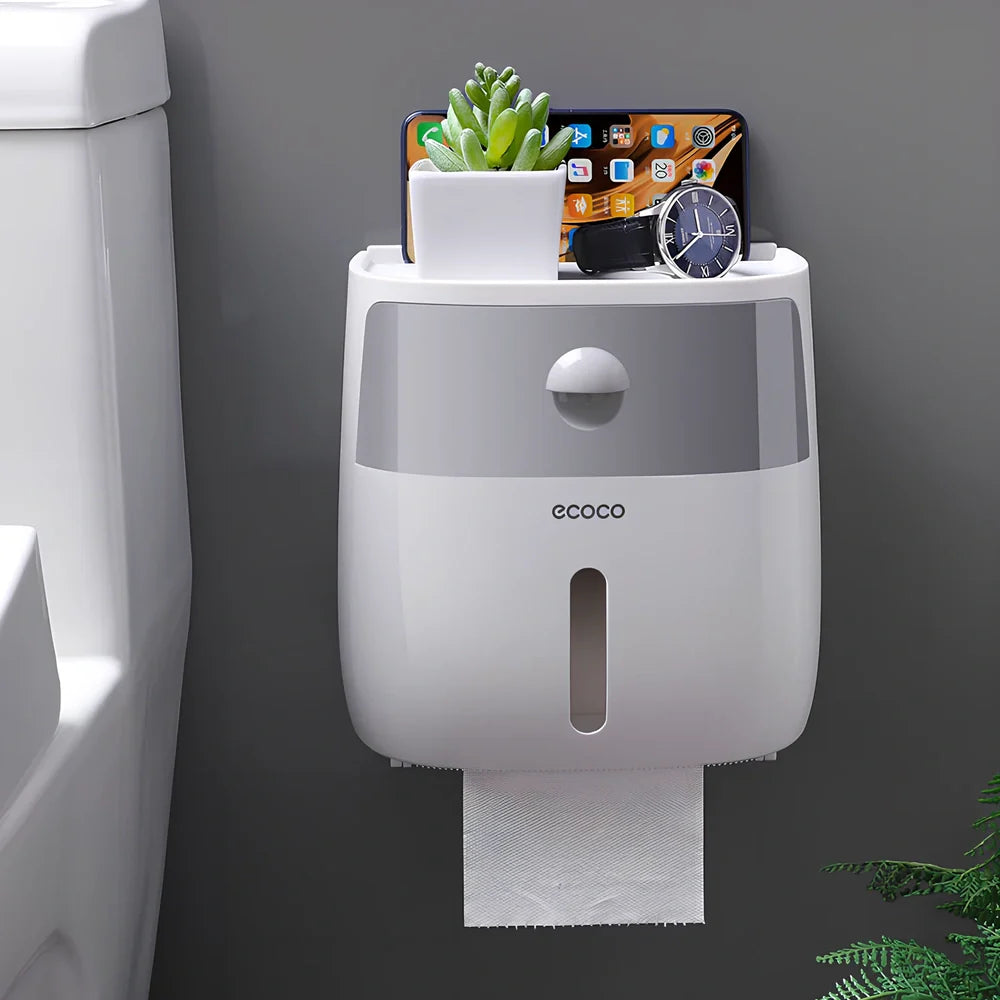 Double-layer waterproof tissue box rack with pumping mechanism in black, blue, grey or pink