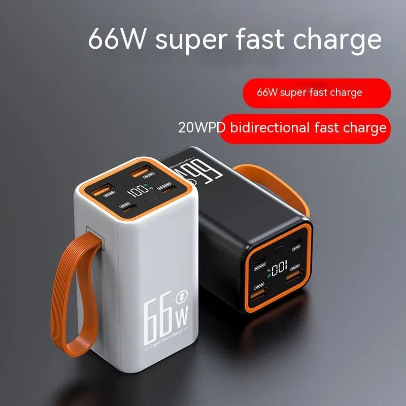 Black and white PD66W 20000 mAh fast charge portable power bank.