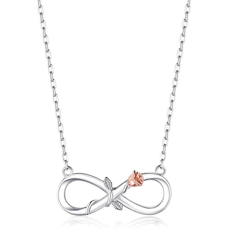 Double Fair Infinity Symbol Rose Necklace in S925 Silver with adjustable length