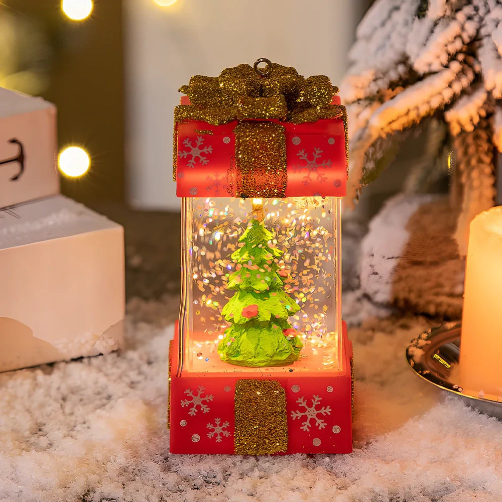 Christmas crystal ball light with cartoon character in 5.5cm plastic gift box