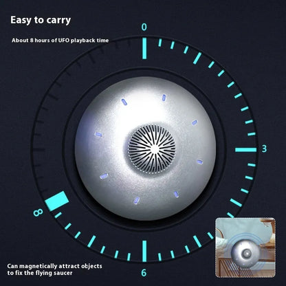 Automatic lifting magnetic levitation Bluetooth speaker in automatic lifting audio colour, showing floating rotating unit.