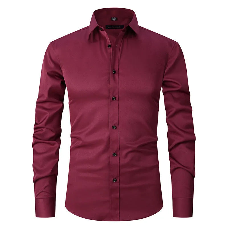 Men's stretch long sleeve work shirt in polyester, available in multiple colours and sizes S to 3XL for weights 70-130kg.
