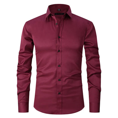 Men's stretch long sleeve work shirt in polyester, available in multiple colours and sizes S to 3XL for weights 70-130kg.