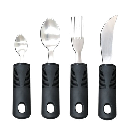 Stainless steel adaptive eating utensils with rubber handles and bendable components for elderly anti-shake support