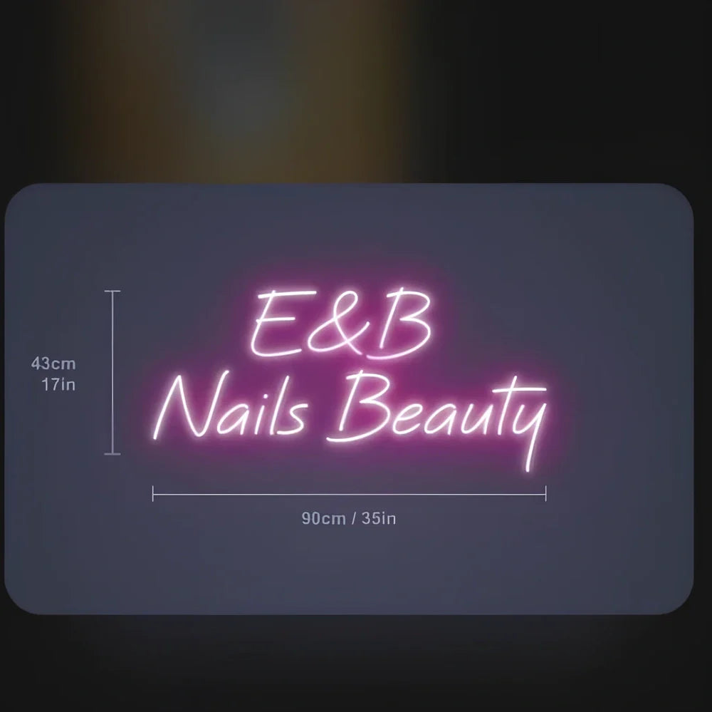 Custom neon letter sign with Alec shell material in 50cm to 90cm sizes showing 12V power system