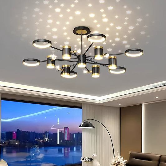 Black Nordic iron chandelier with 13 LED heads, 1000mm diameter, adjustable 0.3m height for living room lighting