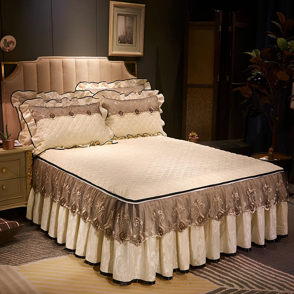 Camel detachable skirt-style non-slip bed cover, 150x200cm size, dustproof polyester with zip skirt and optional pillowcases