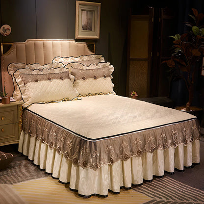 Camel detachable skirt-style non-slip bed cover, 150x200cm size, dustproof polyester with zip skirt and optional pillowcases