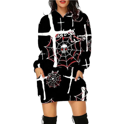 A comfortable and stylish Halloween-themed hooded sweatshirt with a unique printed design and convenient front pockets.