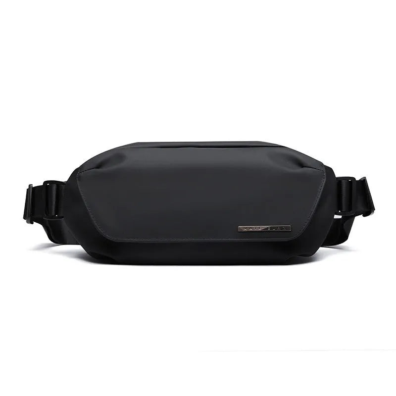 Black men's messenger bag with Oxford cloth exterior and cross-body strap for daily commuting