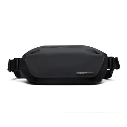 Black men's messenger bag with Oxford cloth exterior and cross-body strap for daily commuting