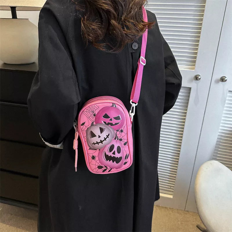 Halloween pumpkin printed crossbody bag with phone compartment in various colors