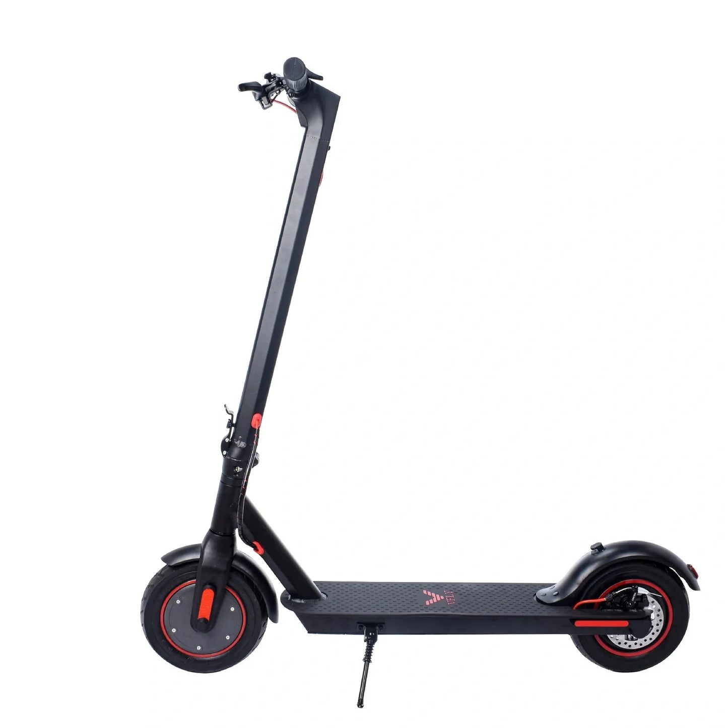 Black aluminum alloy electric folding scooter with 10-inch rubber tires and 500W motor