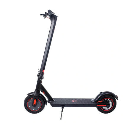 Black aluminum alloy electric folding scooter with 10-inch rubber tires and 500W motor
