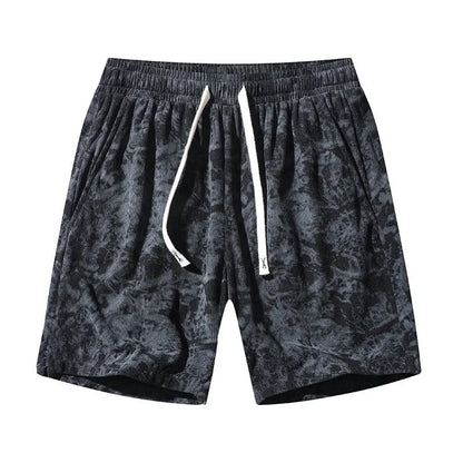 Men's camouflage pattern corduroy athletic shorts with straight leg cut and high waistband