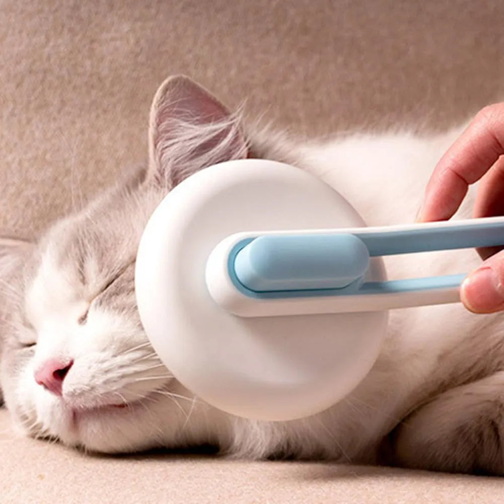 Automatic pet grooming comb with stainless steel pins and hair release button in candy colours