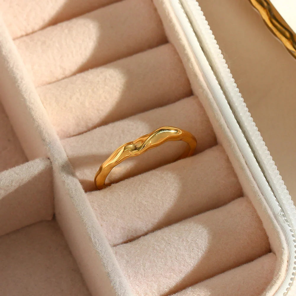 Elegant gold stainless steel bamboo ring with adjustable opening