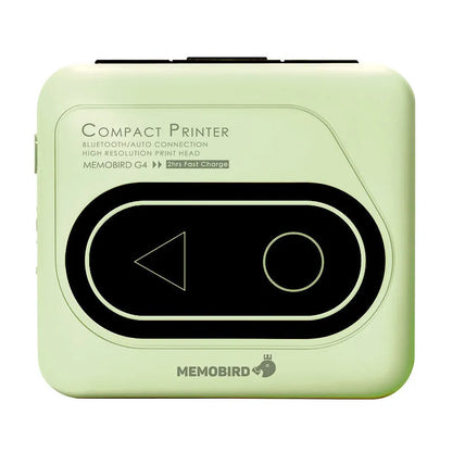Compact Avocado Green mini Bluetooth thermal printer with mobile phone, thermal paper roll, and charging cable.