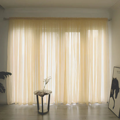 Simple modern balcony solid colour gauze curtain in beige showing light transmission effect