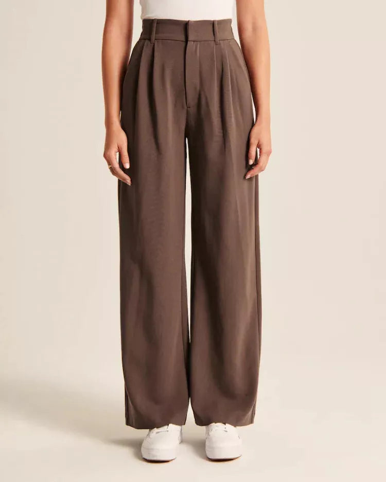 Women's high waist straight trousers with pockets and wide leg design in various colors