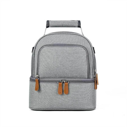 Grey Oxford cloth women's thermal insulation backpack with curved shoulder straps.