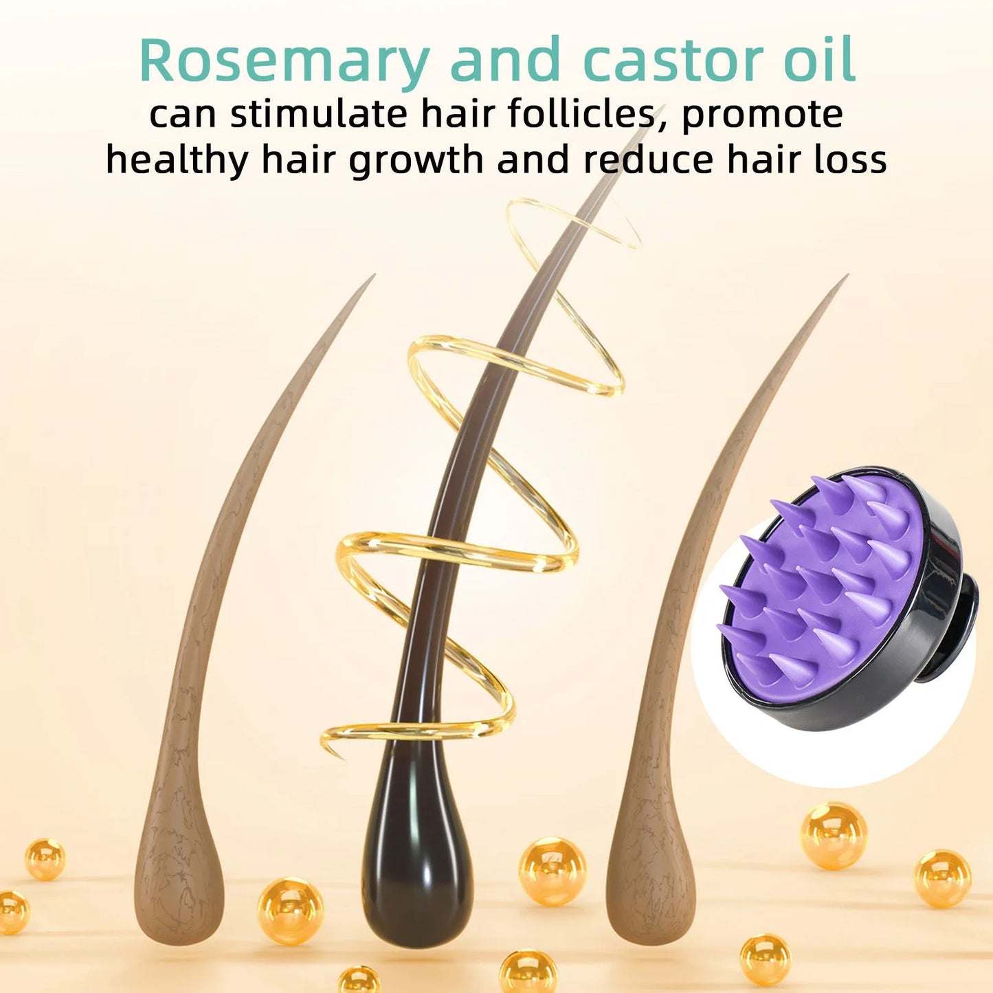 118ml bright yellow hair oil bottle with scalp massage brush for dense hair treatment