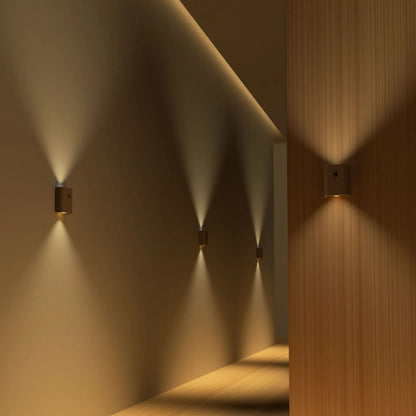 Solid wood pattern human body induction LED light, 73x56x28mm, in Sapele or Beech with warm white output