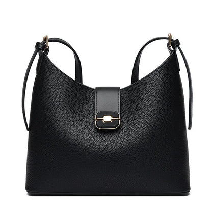 PU bucket shoulder bag in biscuit colour showing internal phone compartment and zippered sections