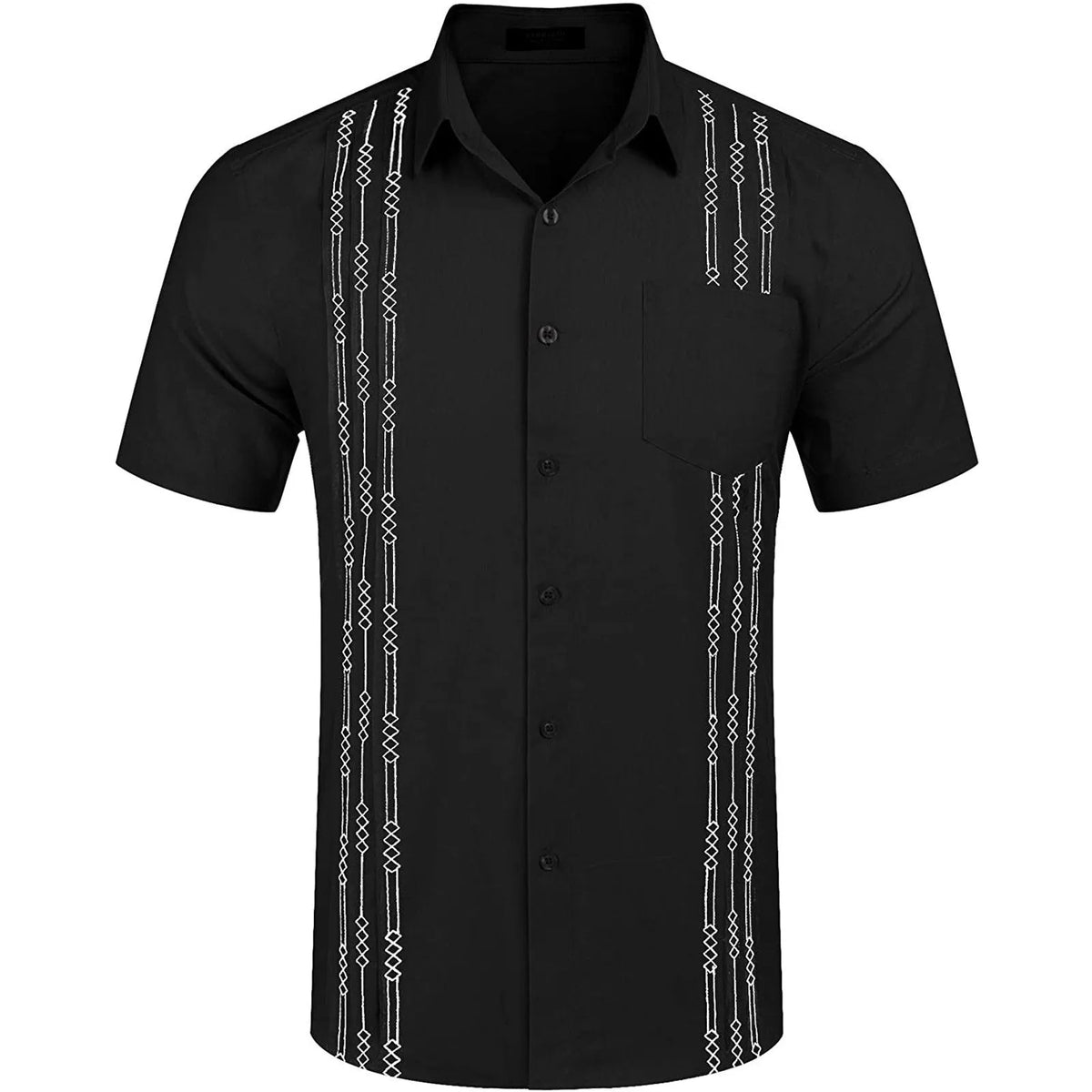 Guayabella loose short sleeve floral shirt with pocket in white, black, khaki or blue, sizes S to XXXL