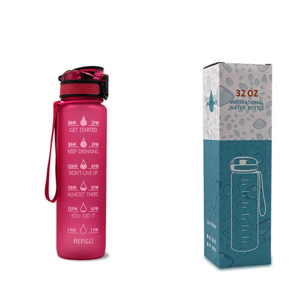 1-Liter Tritan Sports Water Bottle with Time Markers, Bounce Cover, and Motivational Design